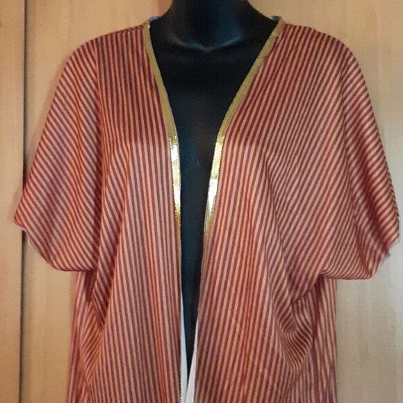 NWOT Kimono Orange Stripe  With Gold Triming One Size - Picture 3 of 8